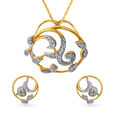Dazzling Petal Motif Diamond Pendant And Earrings Set,,hi-res 