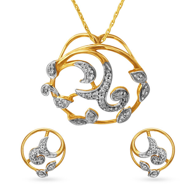Dazzling Petal Motif Diamond Pendant And Earrings Set,,hi-res 