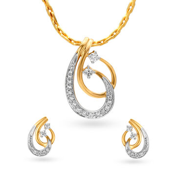 Edgy Diamond Pendant And Earrings Set