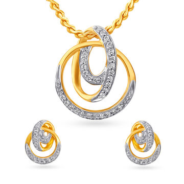 Diamond Studded Circlet Pendant and Earrings Set