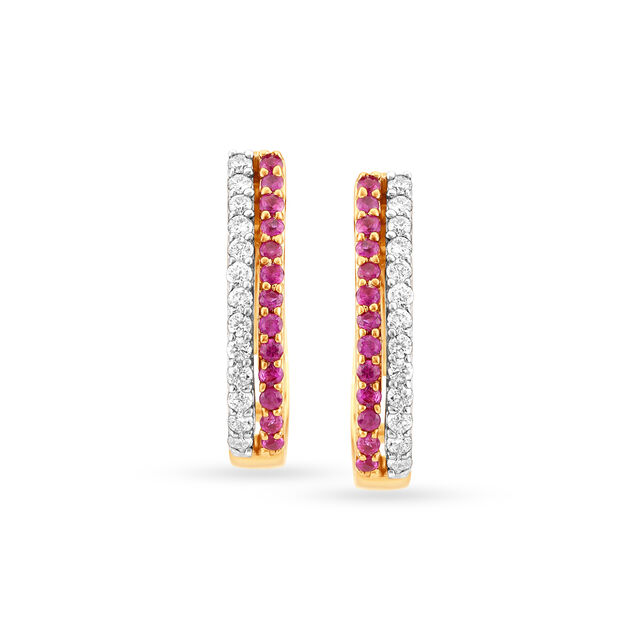 Diamond and Ruby Adorned Exuberant Gold Bali Hoops,,hi-res 