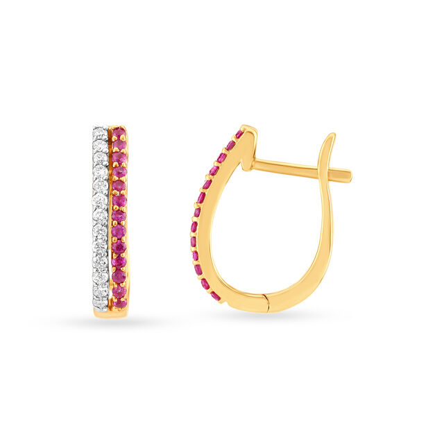 Diamond and Ruby Adorned Exuberant Gold Bali Hoops,,hi-res 2