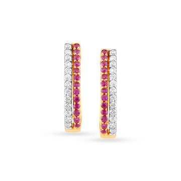 Traditional Bali Diamond Hoop Earrings with Rubies