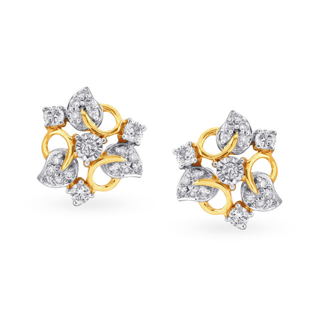 Elaborate Leaf Pattern Diamond Stud Earrings,,hi-res 2