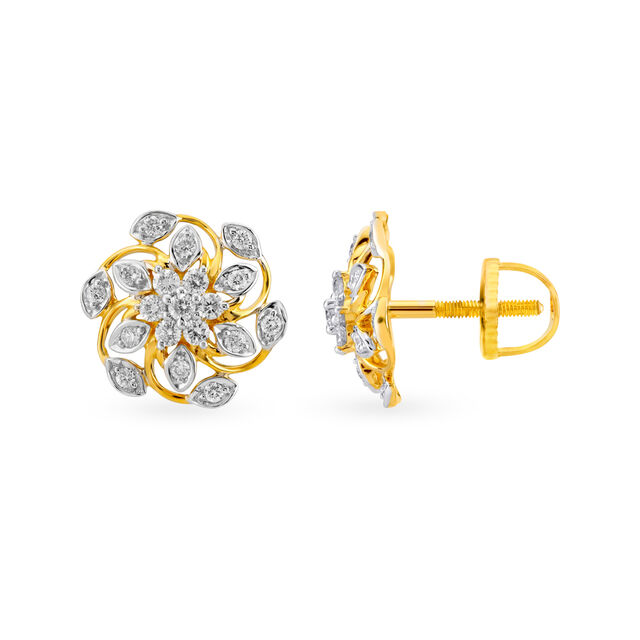 Glistening Floral Diamond Earrings With Solitaire Look 4