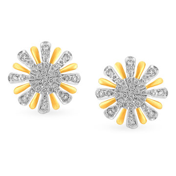 Dazzling Floral Solitaire Look Diamond Stud Earrings