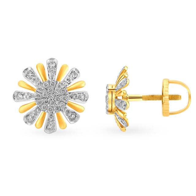 Dazzling Floral Solitaire Look Diamond Stud Earrings 2