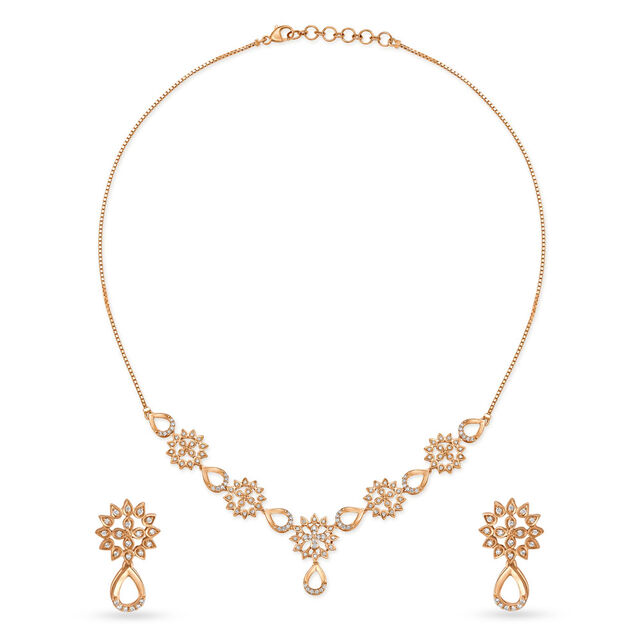 Striking Snowflake Gold and Diamond Necklace Set 