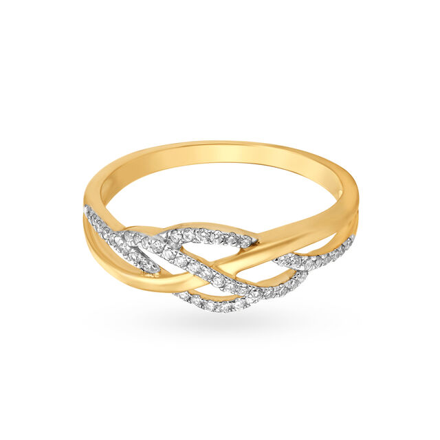 Enchanting 18 Karat Yellow Gold And Diamond Interweaving Finger Ring 2