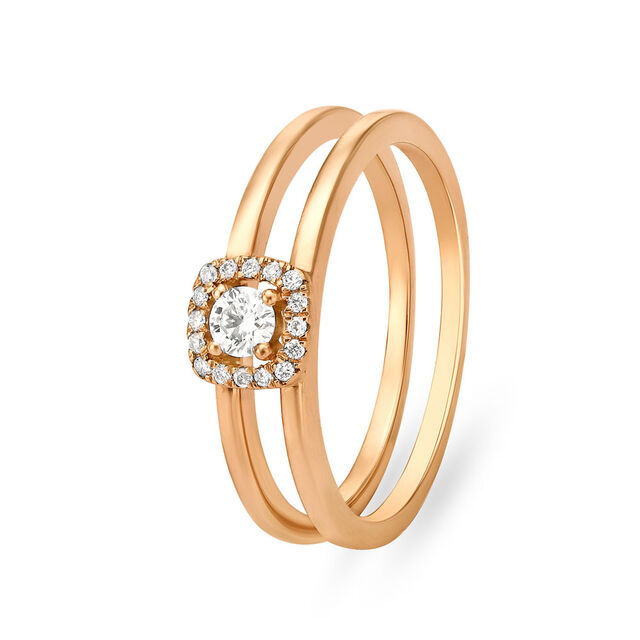 Classic 18 Karat Rose Gold And Diamond Finger Ring 