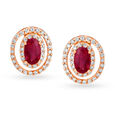 Exquisite 18 Karat Rose Gold And Diamond And Ruby Oval Studs 