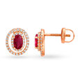 Exquisite 18 Karat Rose Gold And Diamond And Ruby Oval Studs 2