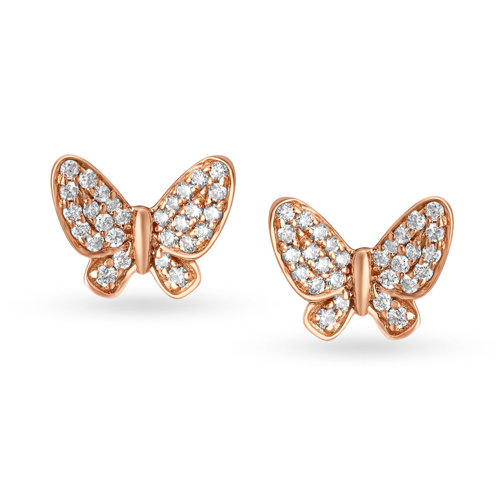 Buy Enchanting Butterfly Diamond Stud Earrings in Rose Gold for kids at Best Price Tanishq US