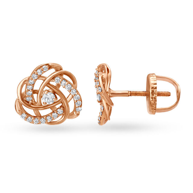 Spellbinding 18 Karat Rose Gold Intertwined Knot Earrings With Diamond Studs,,hi-res 2