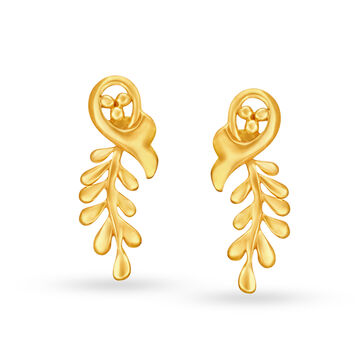 Matte Leaf Patterned Contemporary Gold Stud Earrings