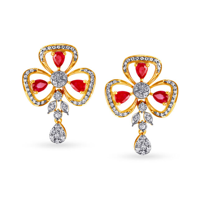 Exquisite Ruby Floral Diamond Drop Earrings,,hi-res 