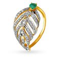 Enchanting 18 Karat Yellow Gold And Diamond And Emerald Feather Ring 