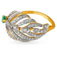 Enchanting 18 Karat Yellow Gold And Diamond And Emerald Feather Ring 2