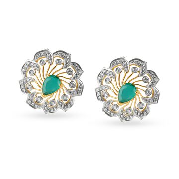 18 Karat Gold Diamond and Emerald Stud Earrings