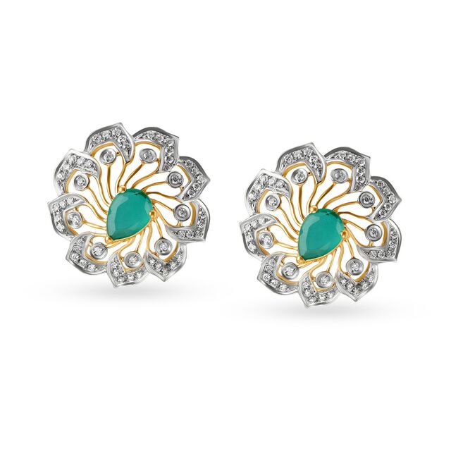 18 Karat Gold Diamond and Emerald Stud Earrings,,hi-res 