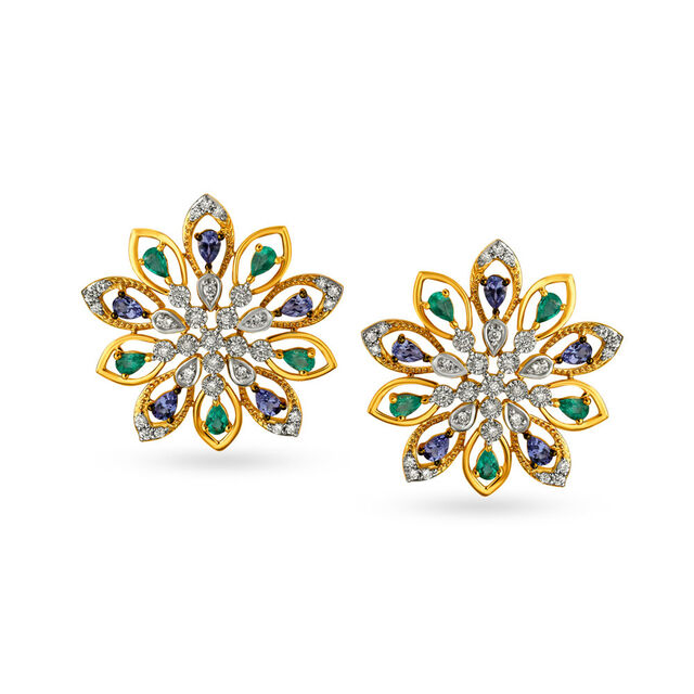 Appealing Contemporary Floral Diamond Stud Earrings 