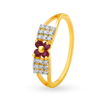 Gorgeous 18 Karat Yellow Gold And Diamond And Ruby Floral Ring