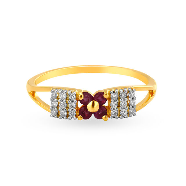 Gorgeous 18 Karat Yellow Gold And Diamond And Ruby Floral Ring