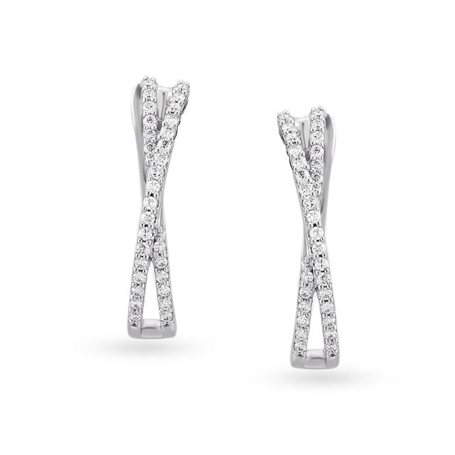 Chic White Gold and Diamond Hoop Earrings 