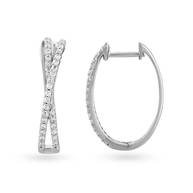 Chic White Gold and Diamond Hoop Earrings 2