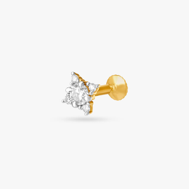 Stylish Gold and Diamond Nose Pin,,hi-res