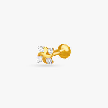 Floral Spiral Gold and Diamond Nose Pin