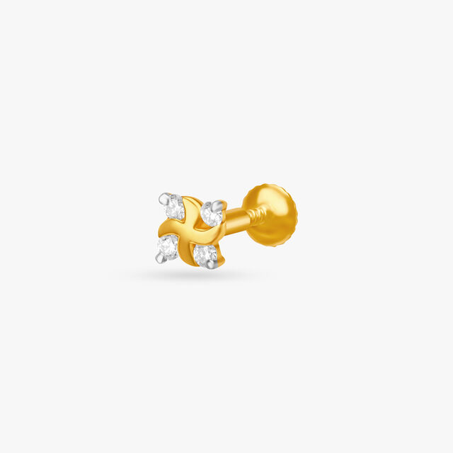 Floral Spiral Gold and Diamond Nose Pin 