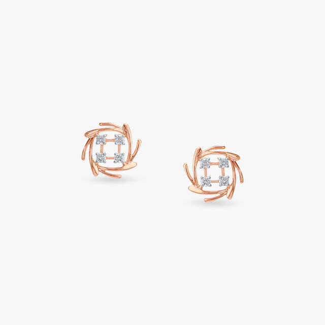Swirl Grid Diamond Stud Earrings 