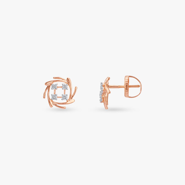 Swirl Grid Diamond Stud Earrings 2