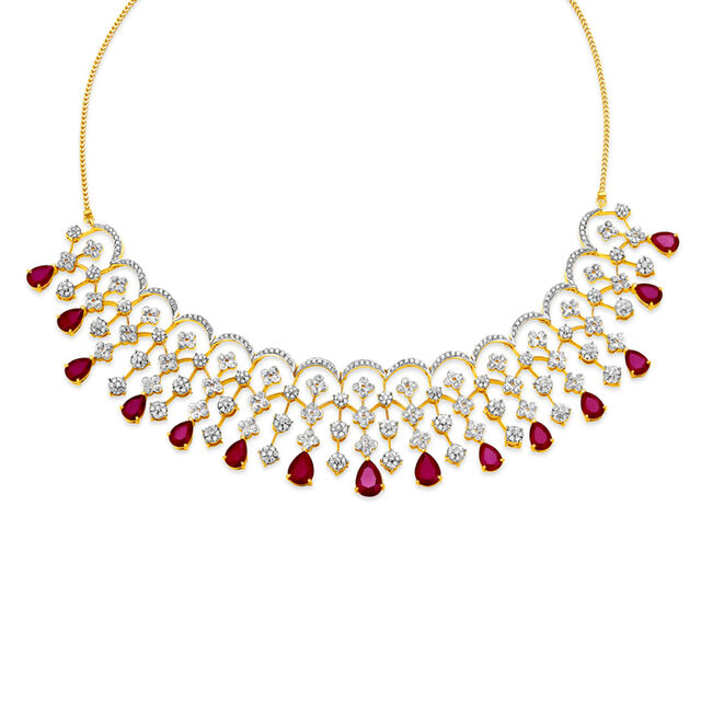 Palatial Yellow And White Gold And Diamond Floral Lattice Necklace Set 2