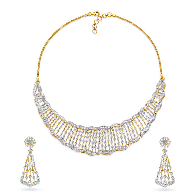 Royal Yellow Gold And Diamond Waved Lattice Necklace Set 