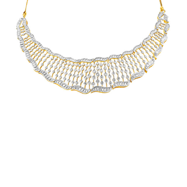 Royal Yellow Gold And Diamond Waved Lattice Necklace Set 2