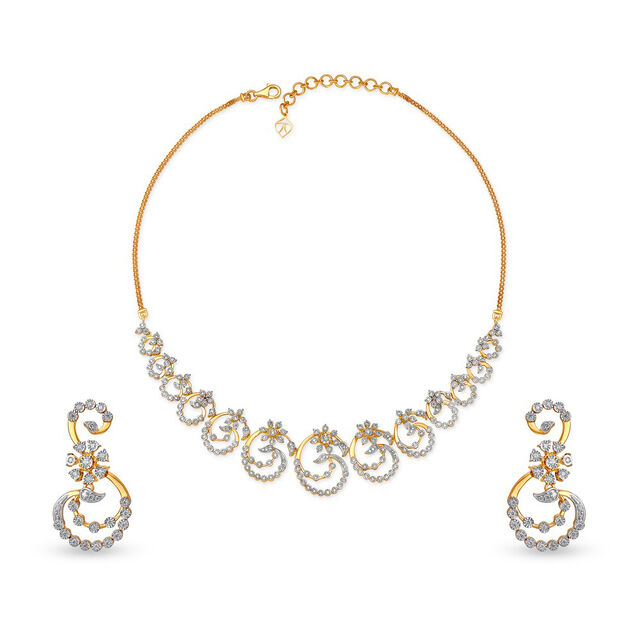 Mesmerising Floral Diamond Necklace Set in Yellow and White Gold 