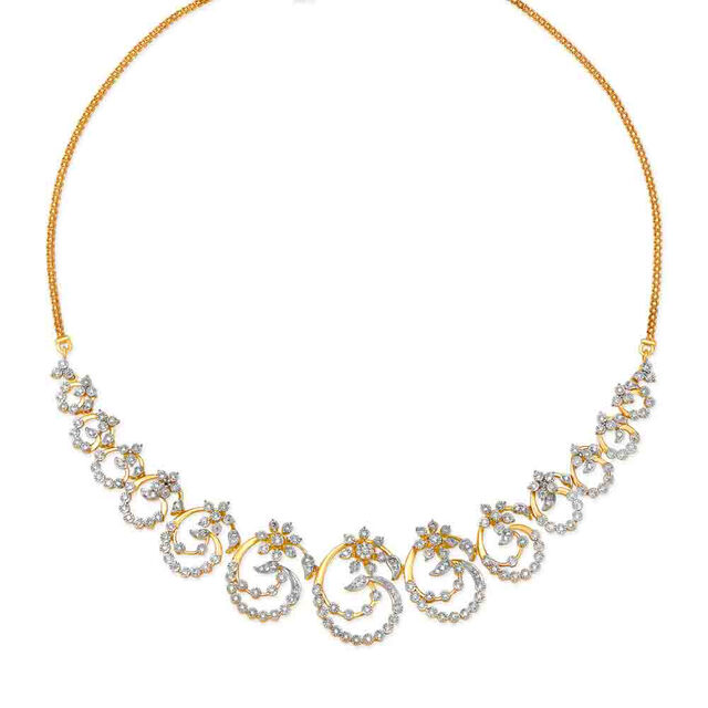 Mesmerising Floral Diamond Necklace Set in Yellow and White Gold 2