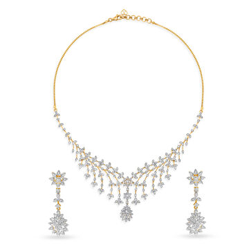 Enchanting Yellow And White Gold And Diamond Floral Foliage Necklace Set
