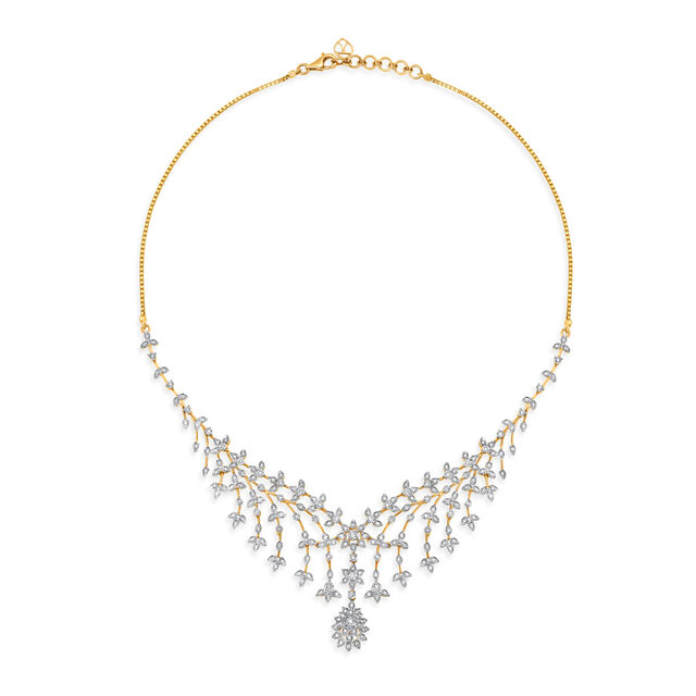 Enchanting Yellow And White Gold And Diamond Floral Foliage Necklace Set 2