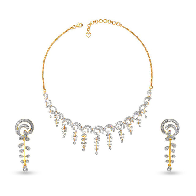 Ethereal Floral Diamond Necklace and Earrings Set 