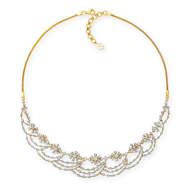 Riveting Floral And Ribbon Motif Diamond Necklace Set 2