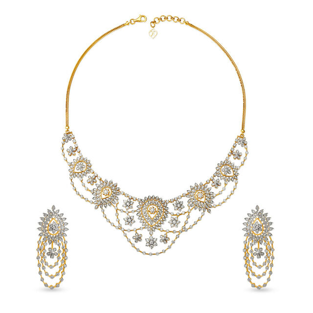 Floral Motif Luxurious Diamond Necklace Set 