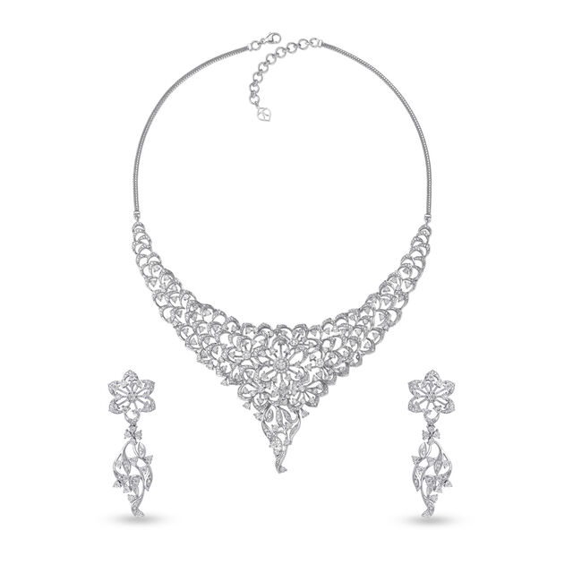 Buy Ethereal White Gold and Diamond Necklace Set at Best Price