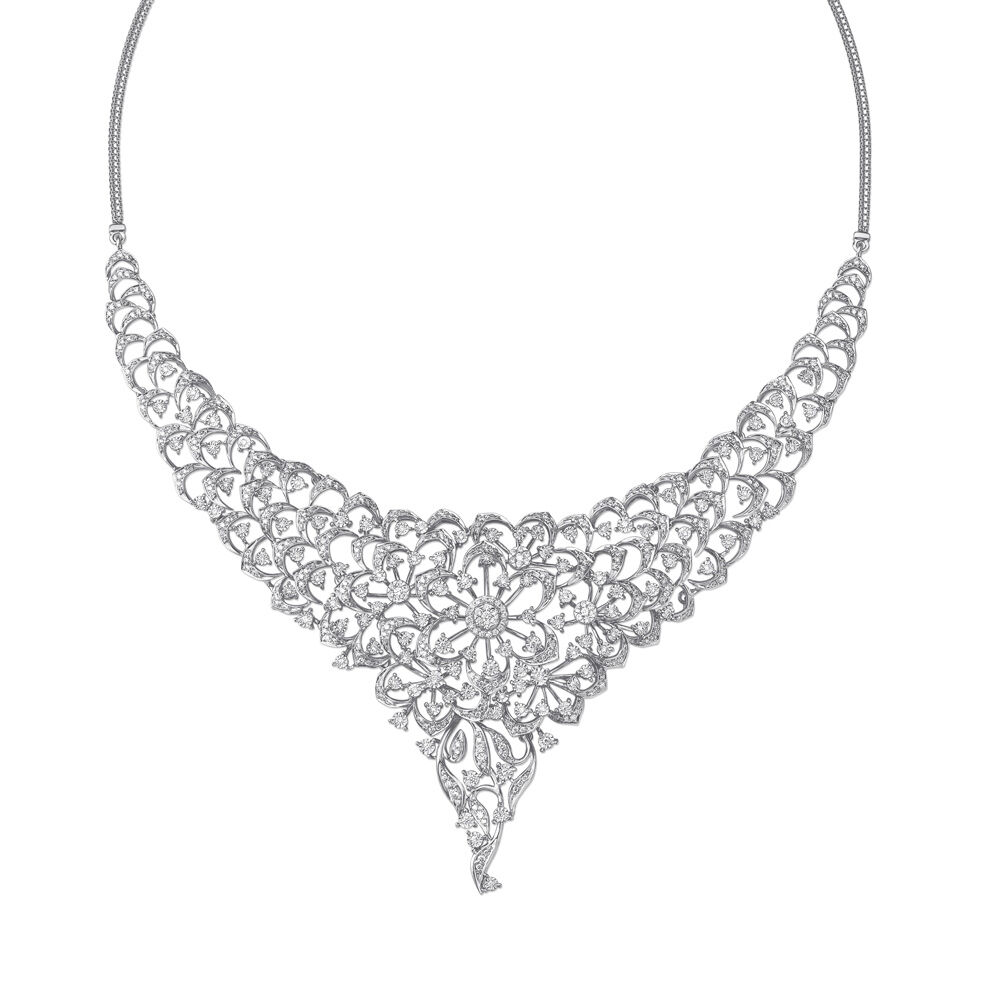 Buy Ethereal White Gold and Diamond Necklace Set at Best Price Tanishq UAE