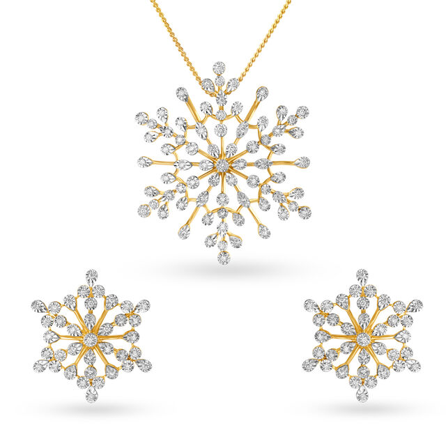 Striking Floral Diamond Pendant and Earrings Set,,hi-res 