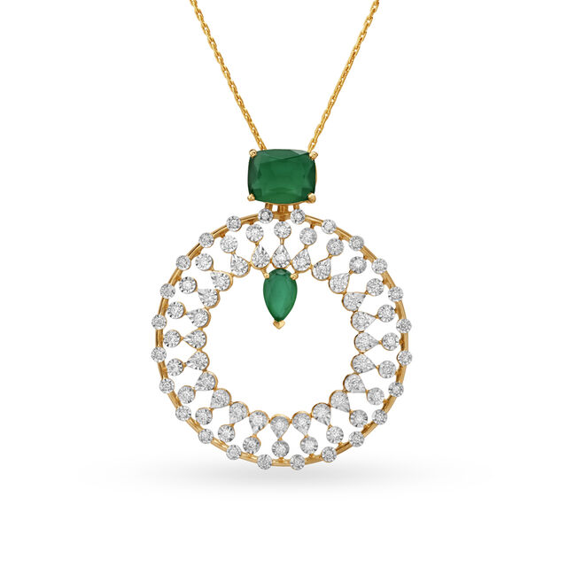 Breath-taking Circular Diamond Pendant Studded With Coloured Stone,,hi-res 