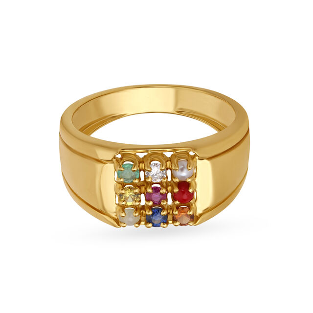 Classic 18 Karat Yellow Gold And Multi Stone Square Ring,,hi-res 2