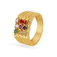 Regal 18 Karat Yellow Gold And Multi Stone Square Ring With Diamond Stud 